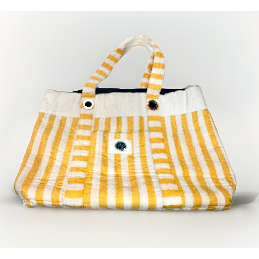 Fresh Produce Yellow White Striped Cotton Tote Bag Large Beach Market